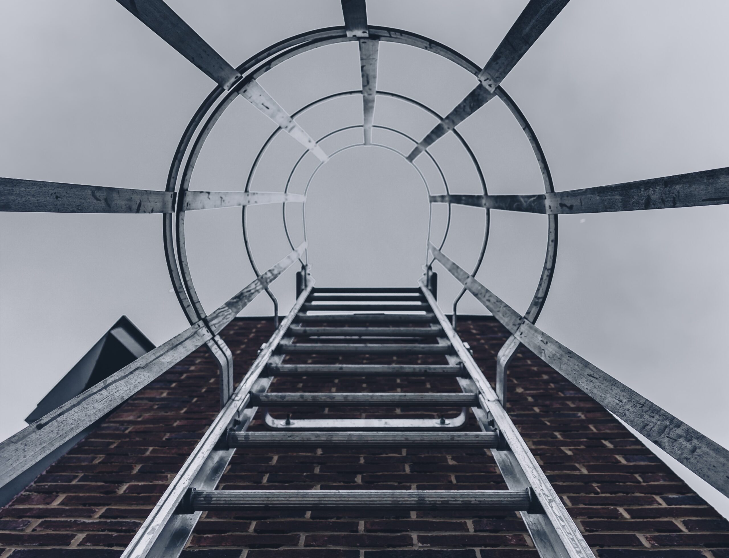 Katt ladder fall protection cost - shot looking up ladder